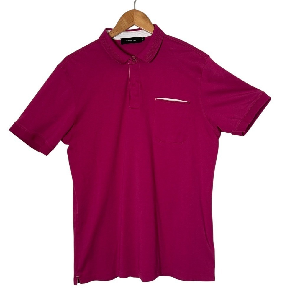 Bugatchi Men's Polo Shirt Size L Pink 100% Pima Cotton Luxury Hole Flaw